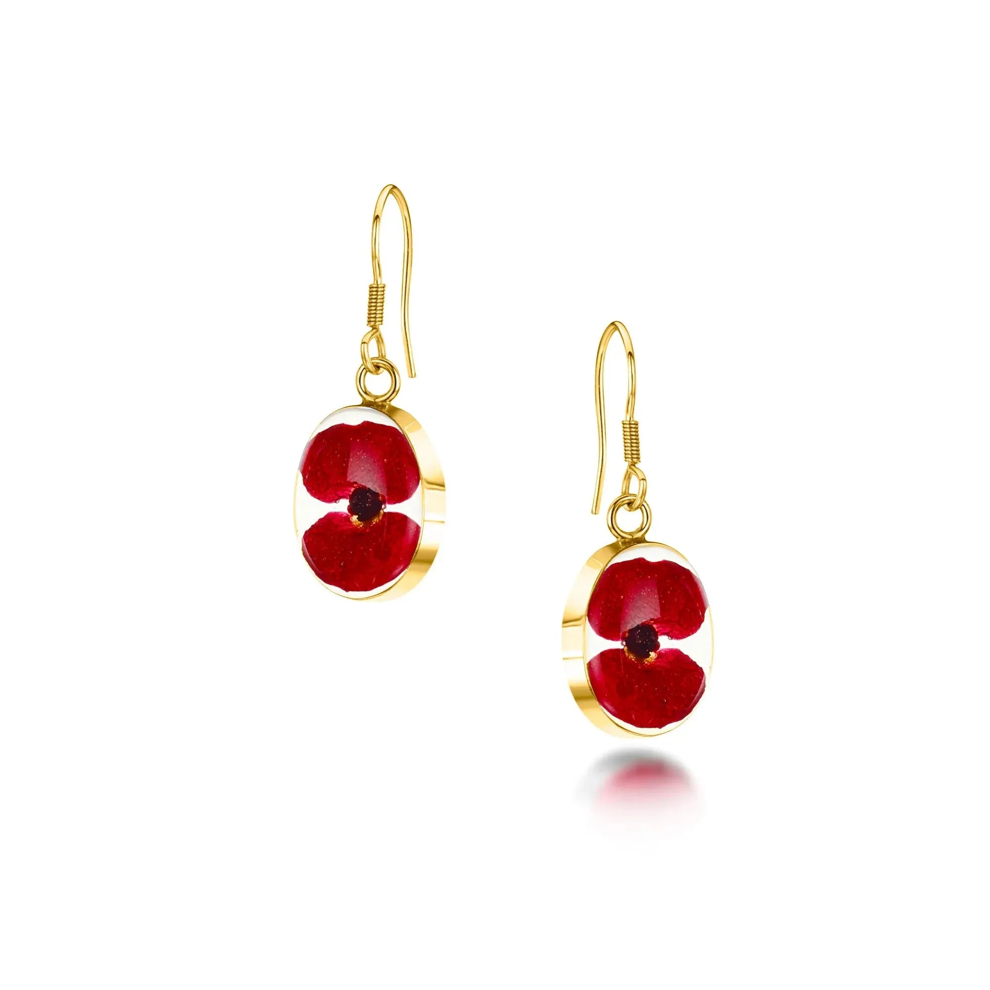 Brincos Poppy da Shrieking Violet® Brincos ovais pendentes em prata esterlina com pequenas flores
