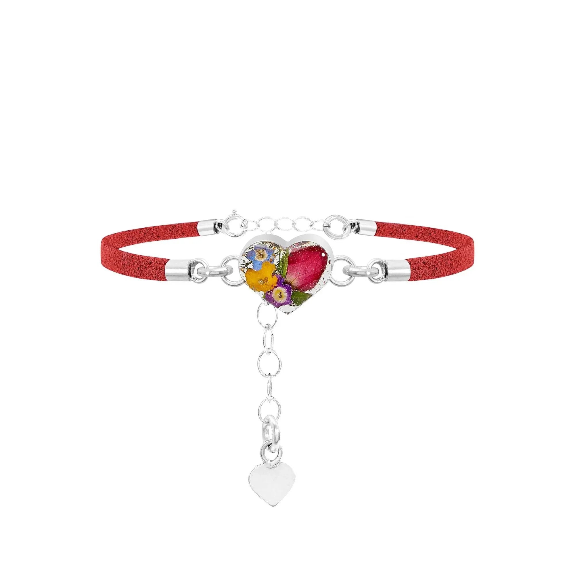 Vegan suede bracelet with real flowers set in Sterling Silver - Perfect gift for teacher