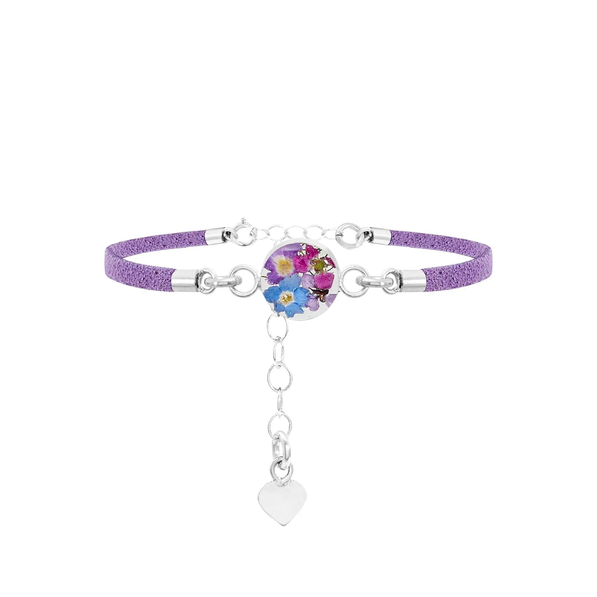 Vegan suede bracelet with real flowers set in Sterling Silver - Perfect gift for teacher
