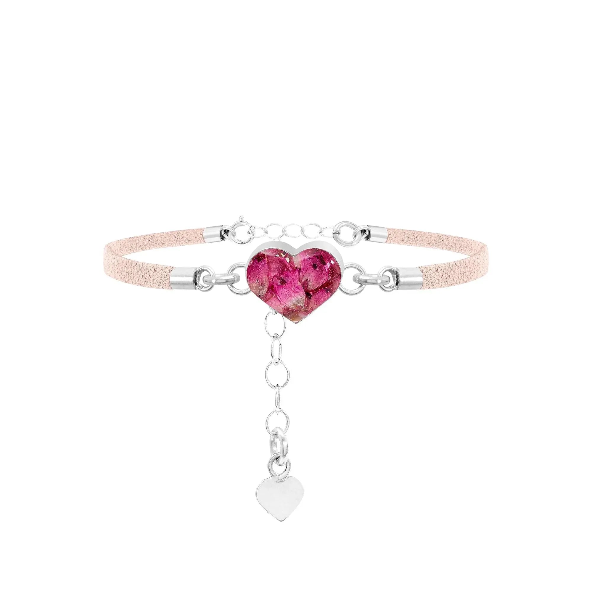 Vegan suede bracelet with real flowers set in Sterling Silver - Perfect gift for teacher