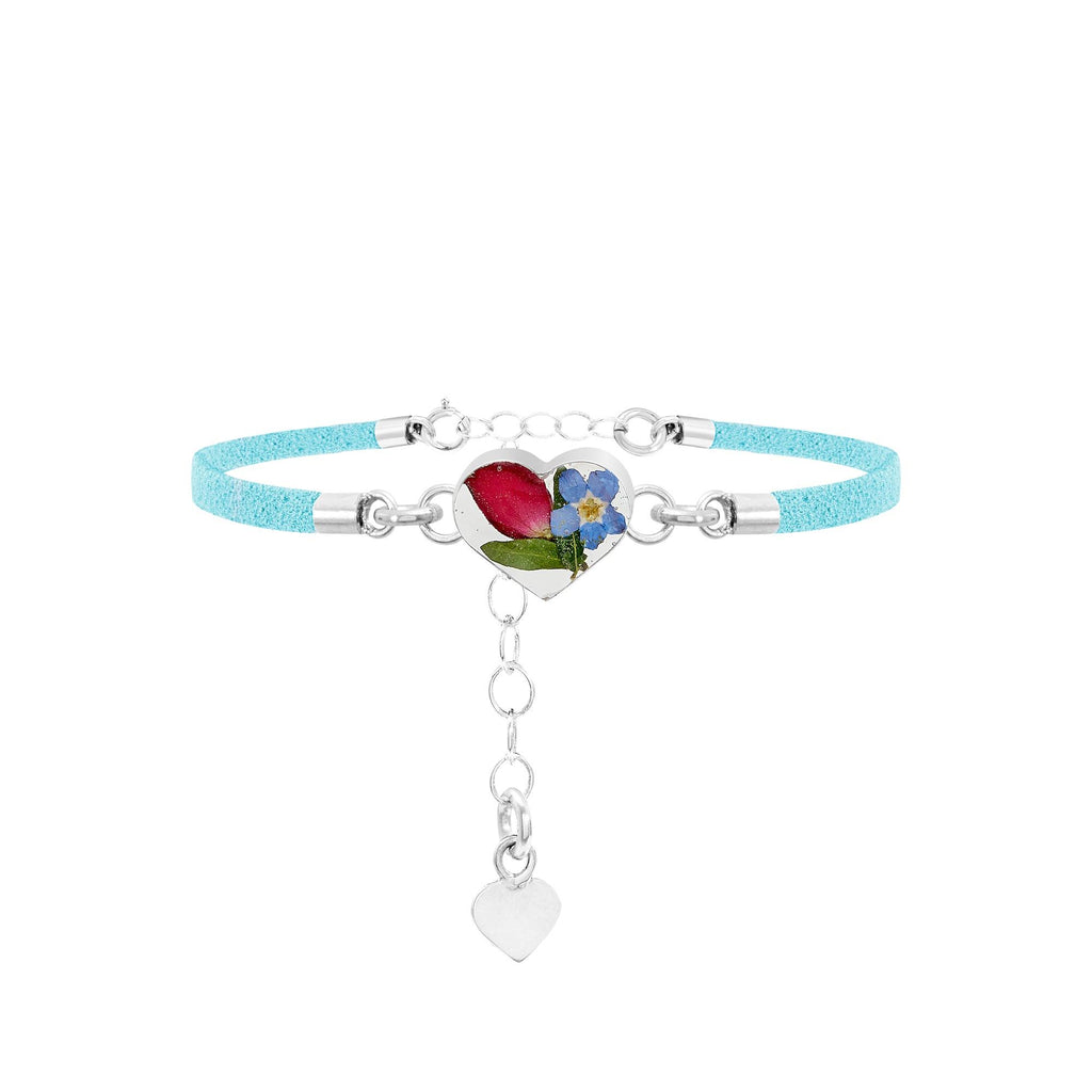 Vegan suede bracelet with real flowers set in Sterling Silver - Perfect gift for teacher