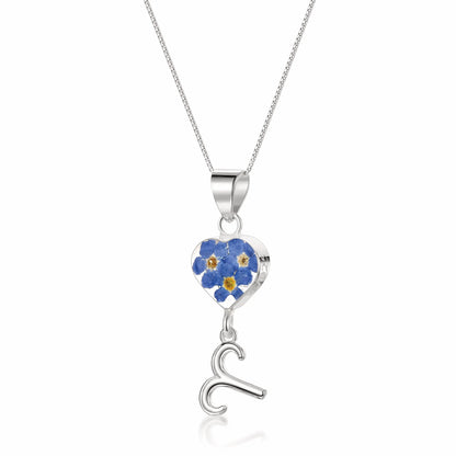 Aries Necklace - Sterling silver pendant with real flowers & a zodiac charm. More Options...