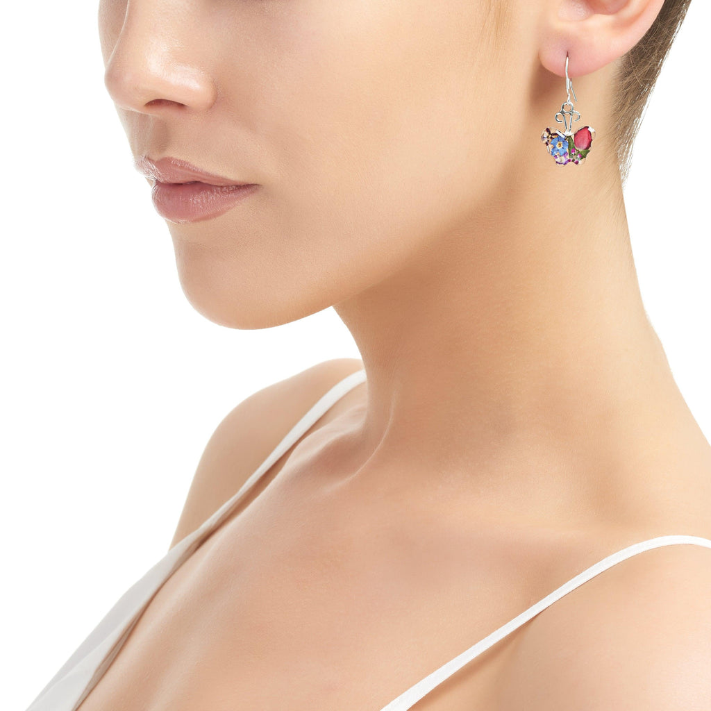 Butterfly earrings by Shrieking Violet® Sterling silver dangle drop earrings with real flowers. Ideal jewellery gift for butterfly lover.