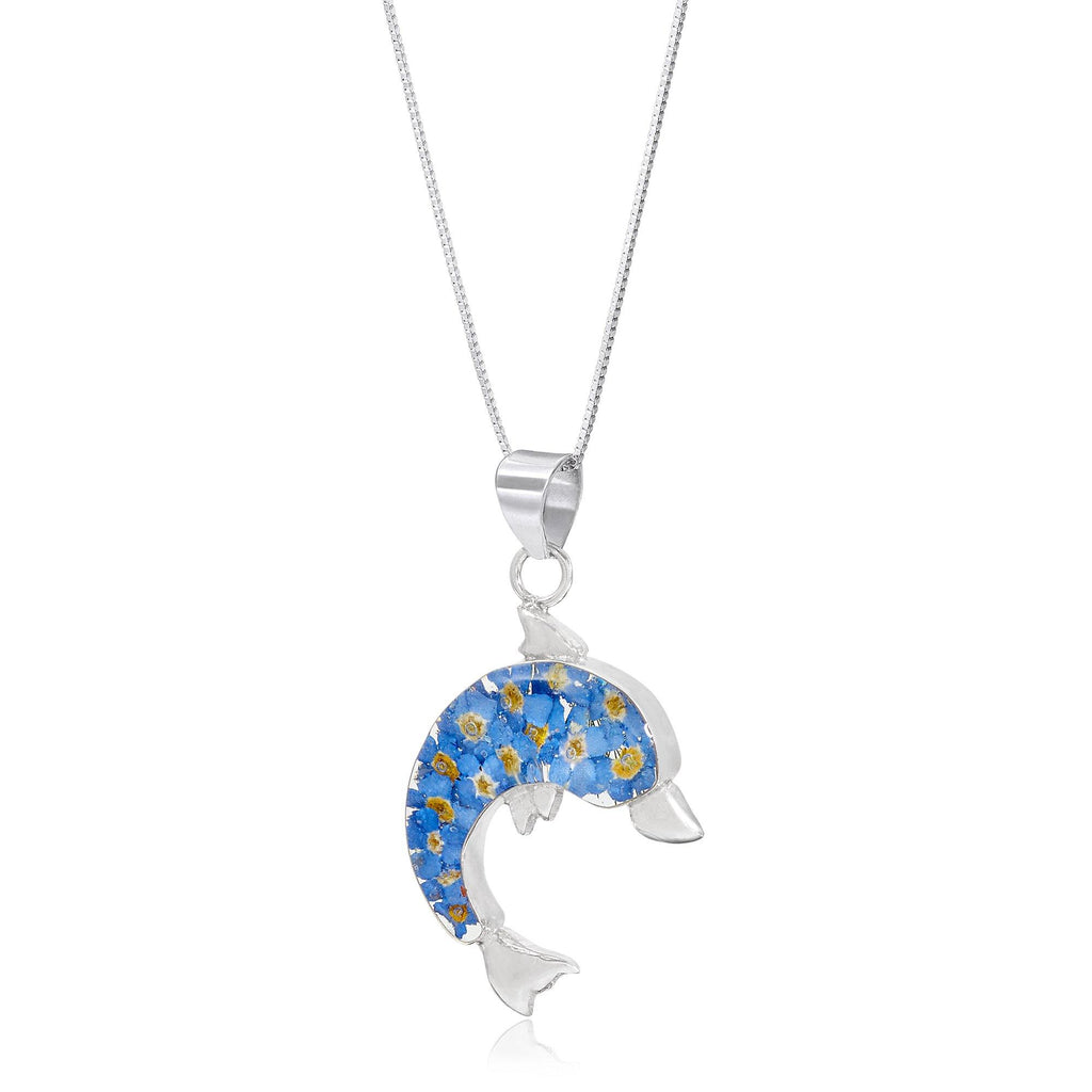 Dolphin necklace by Shrieking Violet® Sterling silver dolphin pendant full of real forget-me-nots