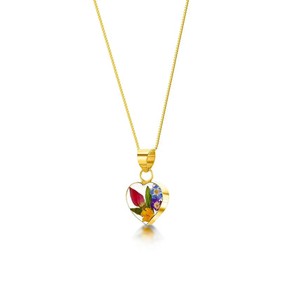 Flower jewellery by Shrieking Violet® Gold-plated sterling silver heart pendant necklace with real flowers. Gift ideas for girlfriend or wife