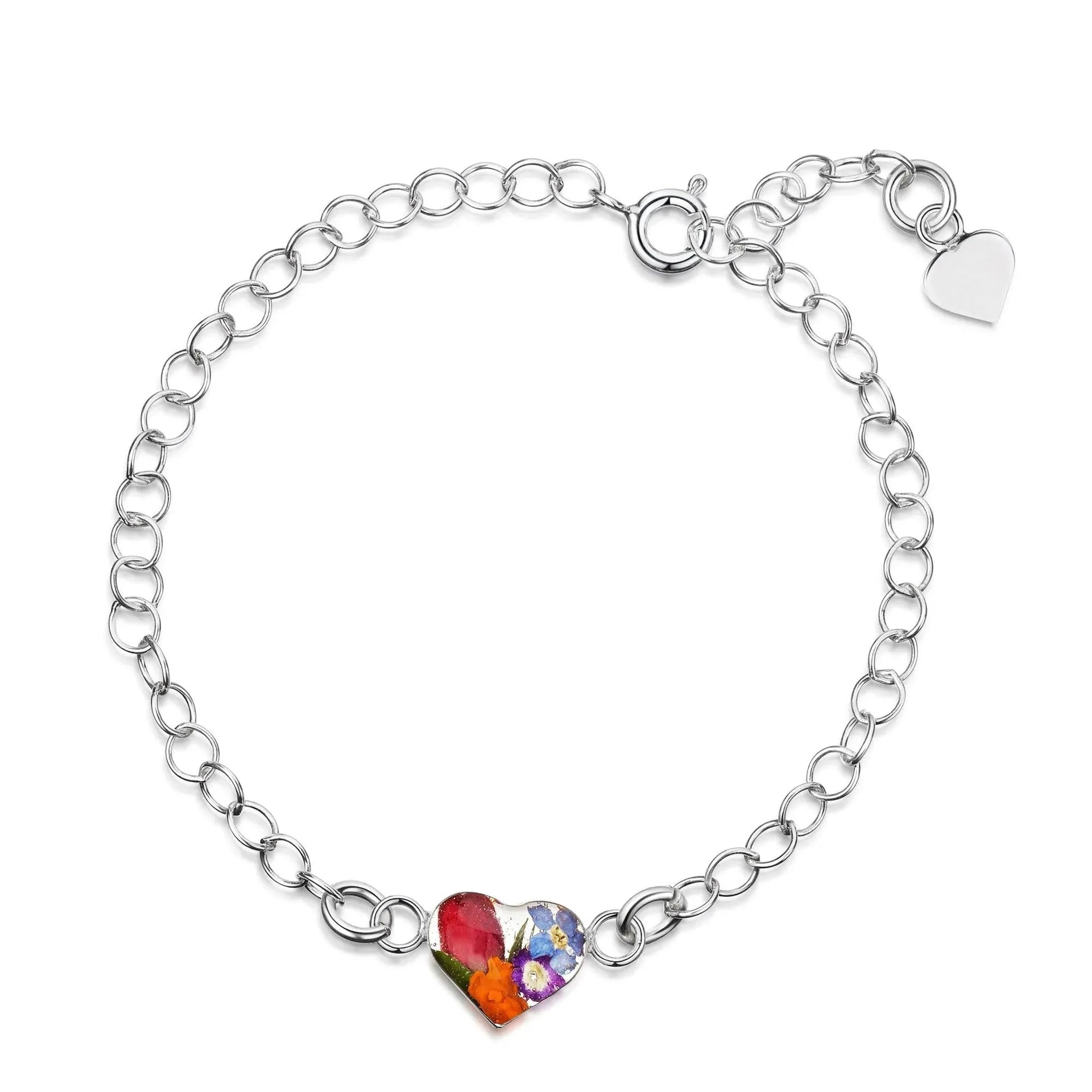 Braccialetto Argento 925 Con Ciondolo A Goccia E Fiori Veri Viola E Non-Ti-Scordar-di-Me, Gioiello Fatto A Mano Shrieking Violet
