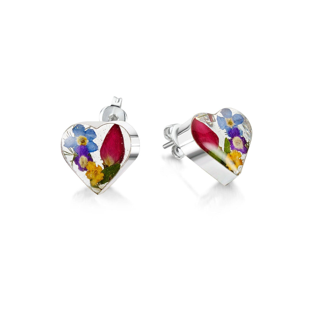 Flower stud earrings by Shrieking Violet® Sterling silver heart stud earrings handmade with real flowers. jewellery gifts for her