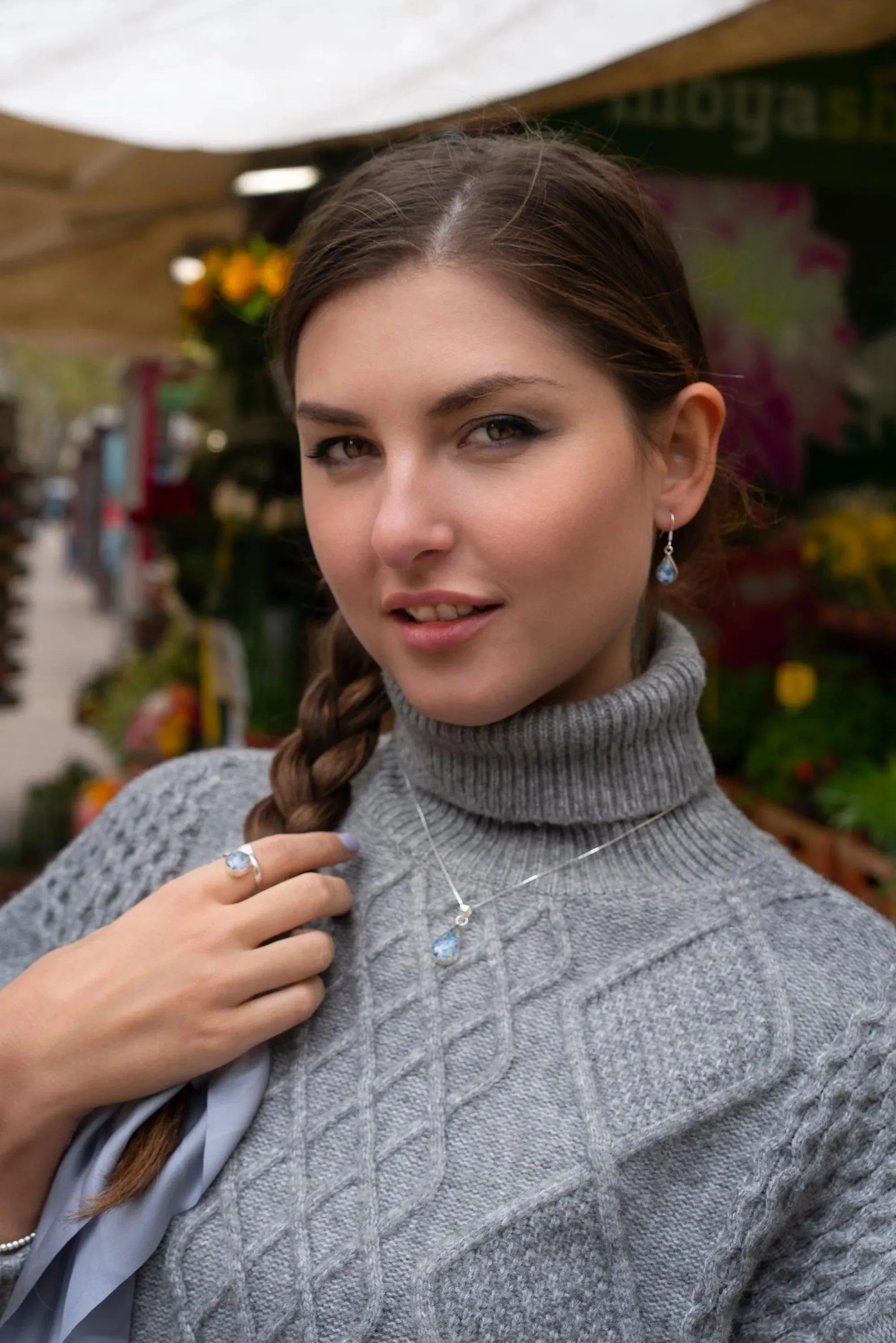 Forget-me-not necklace by Shrieking Violet® Sterling silver teardrop pendant with real forget-me-nots. Ideal for Mothers day or bridesmaid jewellery.