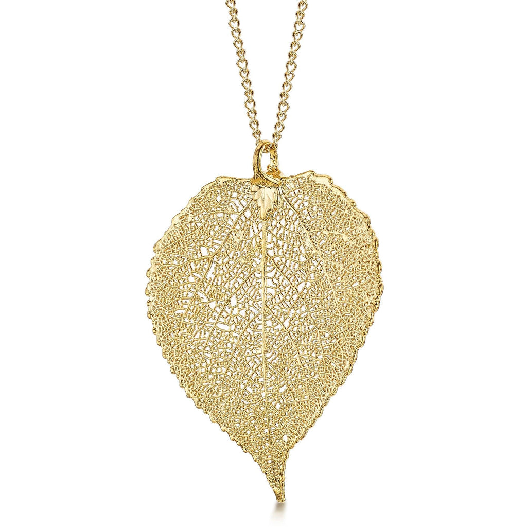 Gold Plated Leaf Necklace with a real Aspen leaf dipped in gold - 24" chain & giftbox