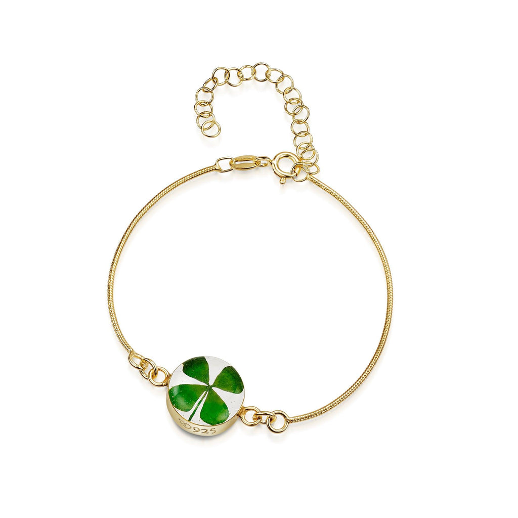Gold plated snake bracelet with flower charm - Clover - Round