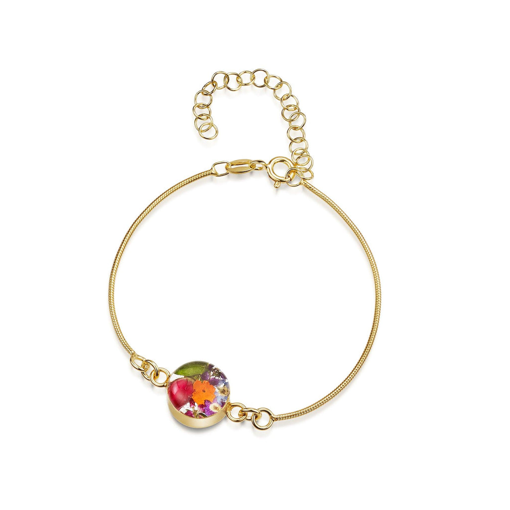 Gold plated snake bracelet with flower charm - Mixed flower - Round