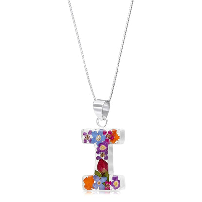 Initial necklace, Sterling silver Letters handmade with real Flowers. Perfect birthday gift
