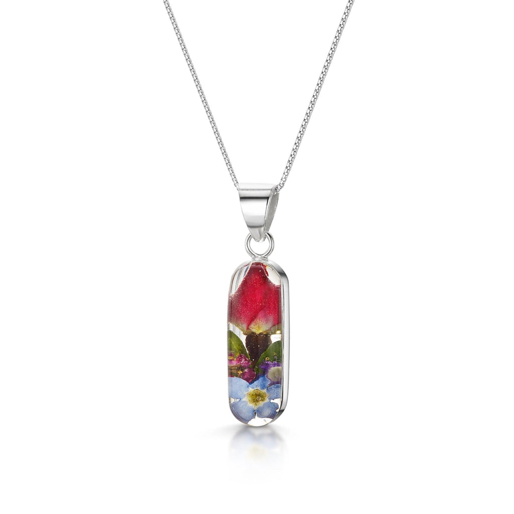 Mixed flower (rose) drop earrings 'Leela' vertical bar