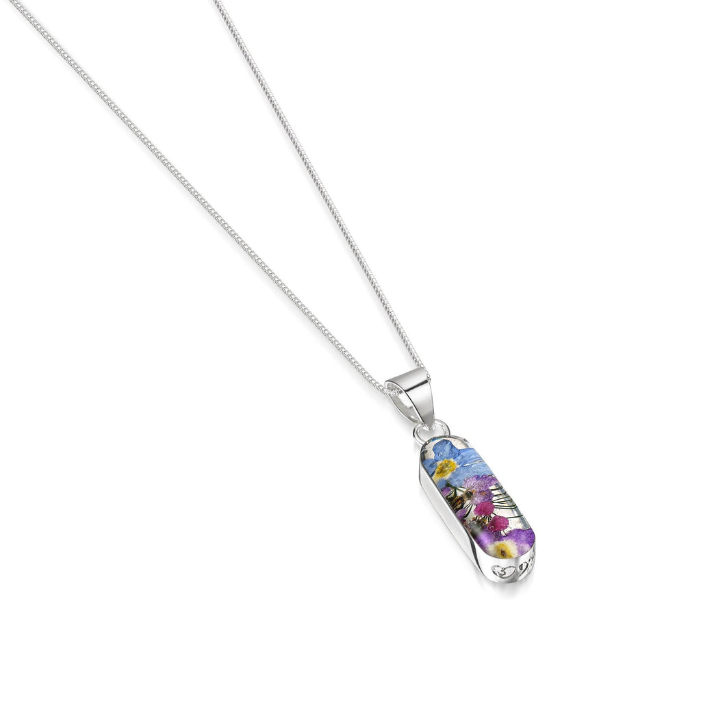 Purple flower necklace 'Leela' vertical bar pendant