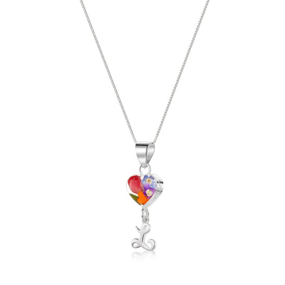 Real flower Pendant Necklace with Initial Charm
