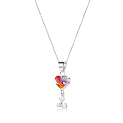 Real flower Pendant Necklace with Initial Charm