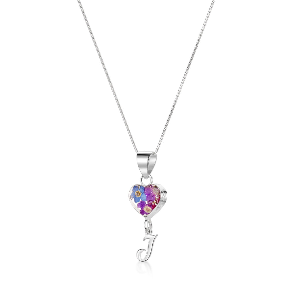 Real flower Pendant Necklace with Initial Charm