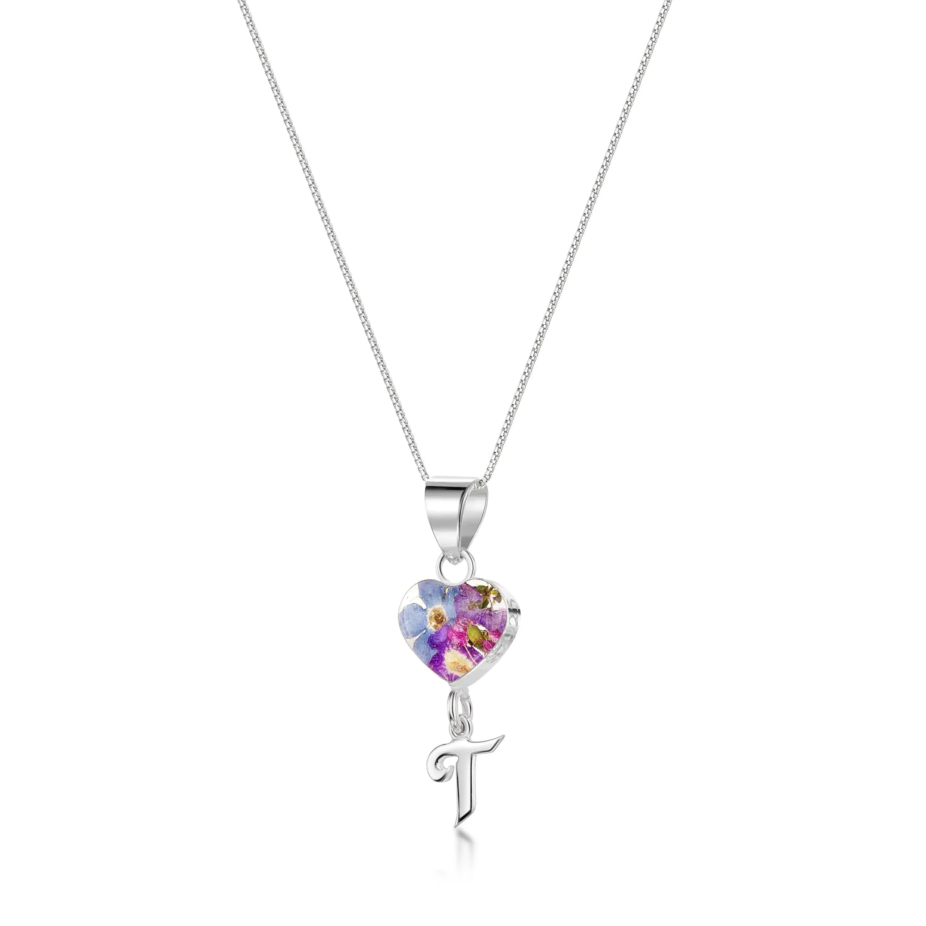 Real flower Pendant Necklace with Initial Charm