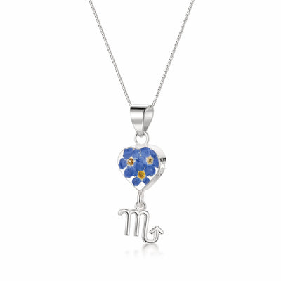 Scorpio Necklace - Sterling silver pendant with real flowers & a zodiac charm. More Options...