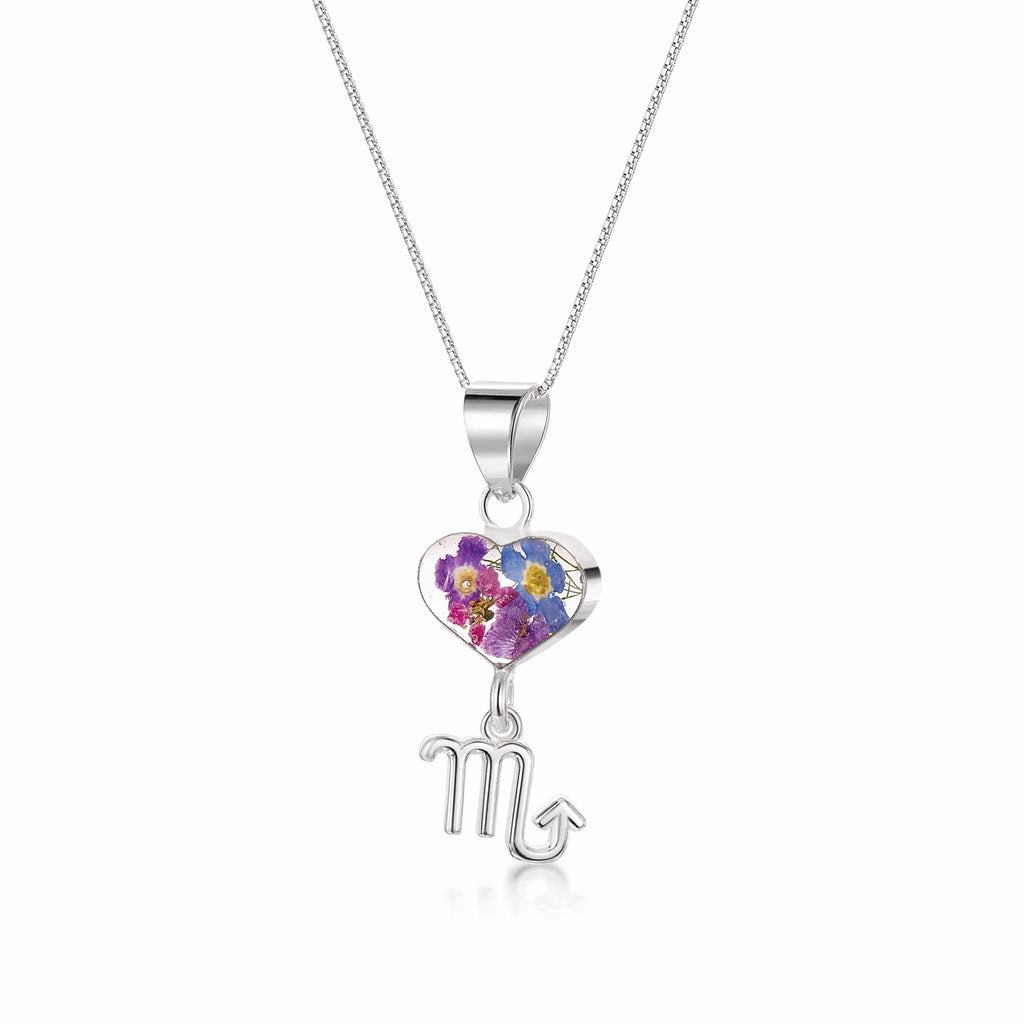 Scorpio Necklace - Sterling silver pendant with real flowers & a zodiac charm. More Options...