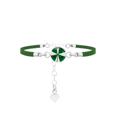 Shrieking Violet Funky Bracelet - Green 'Vegan suede' strap - Four-leaf Clover - Perfect gift for teacher - Sterling silver - One size