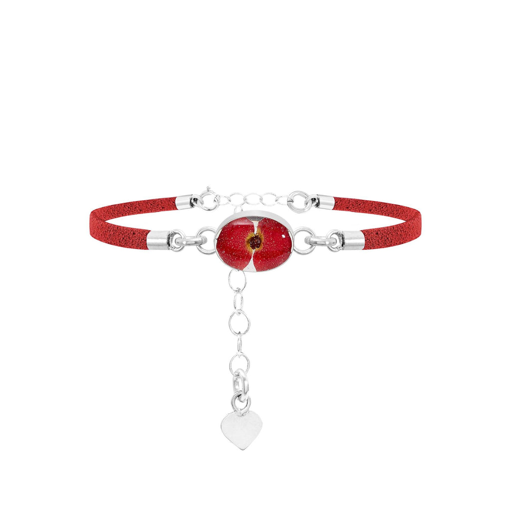 Shrieking Violet Funky Bracelet - Red 'Vegan suede' strap - Poppy - Oval - Perfect gift for teacher - Sterling silver - One size