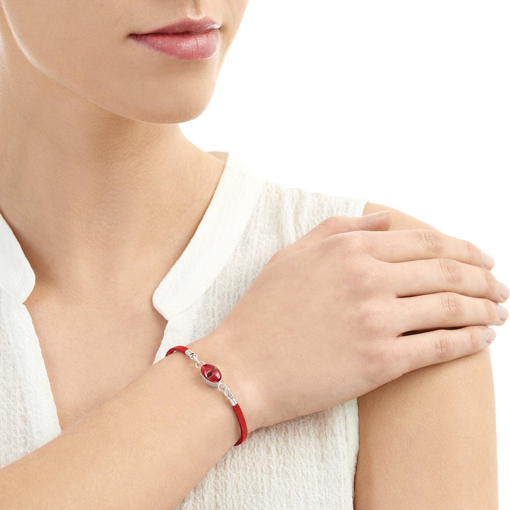 Shrieking Violet Funky Bracelet - Red 'Vegan suede' strap - Poppy - Oval - Perfect gift for teacher - Sterling silver - One size