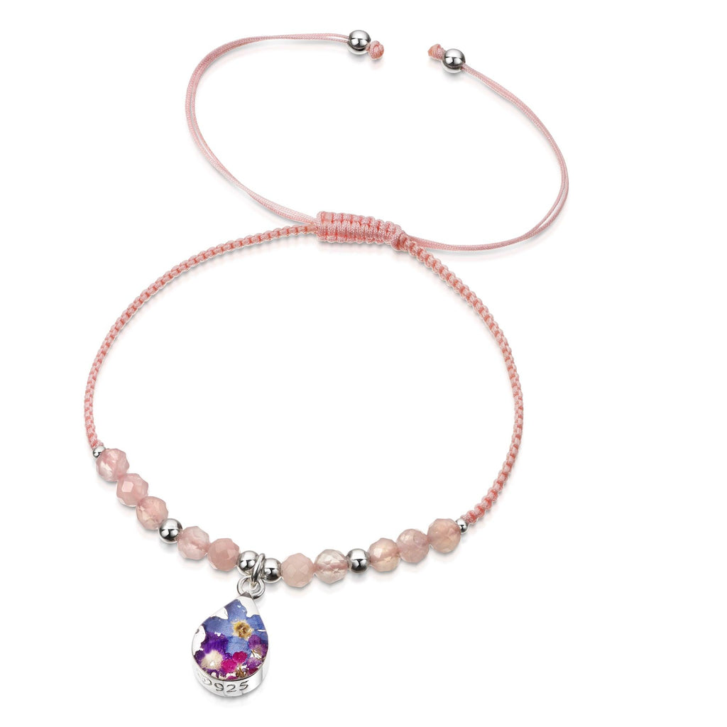 Shrieking Violet Gemstone Bracelet - Pink bracelet with Rose Quartz beads - teardrop charm - Purple Haze collection - Sterling silver - One size