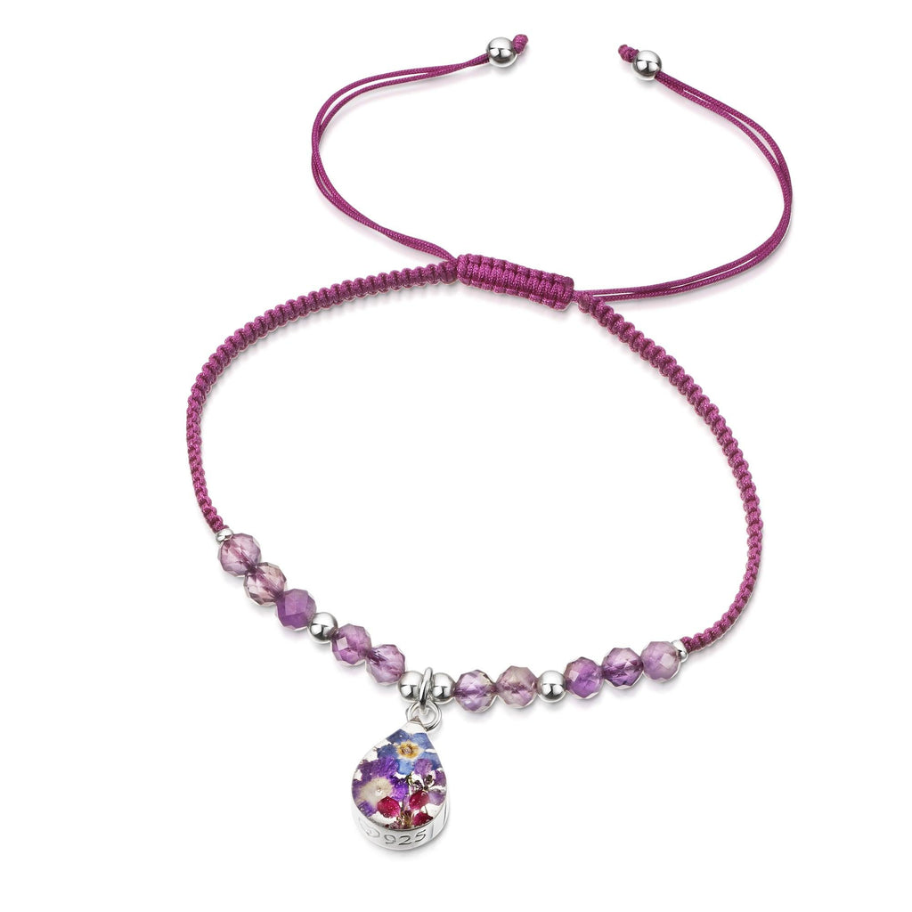Shrieking Violet Gemstone Bracelet - Purple nylon bracelet with Amethyst beads - Teardrop - Purple haze - Sterling silver - One size