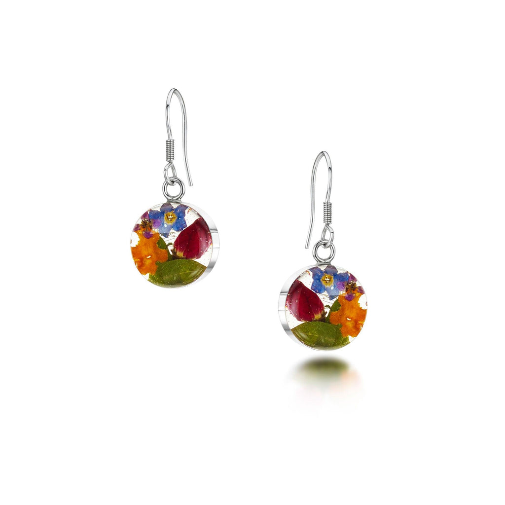 Shrieking Violet® Sterling Silver Round Drop Earrings with Real Flowers