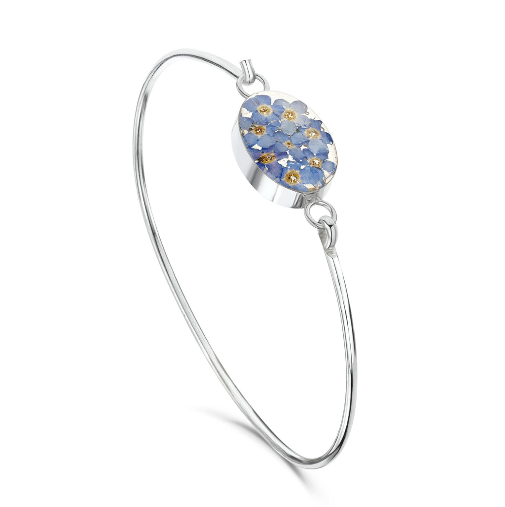 Silver Bangle - Forget-me-not - Oval