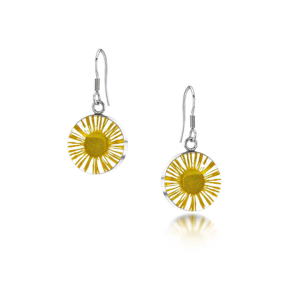 Silver Earrings (drop) - Daisy - Yellow