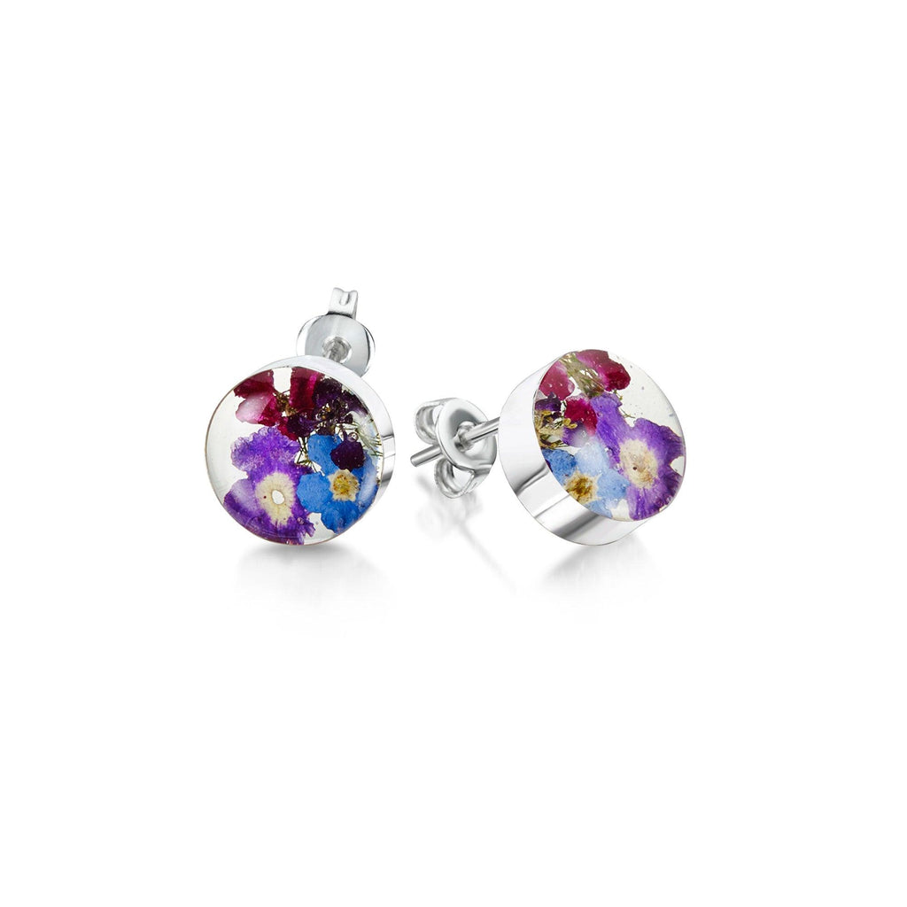 Silver Stud Earrings - Purple Haze - Round