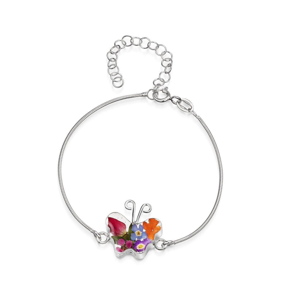 Sterling silver Rhodium plated snake bracelet with flower charm - Mixed - Butterfly