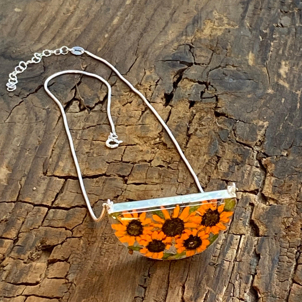 Sterling silver snake chain necklace | Sunflower | Half Moon