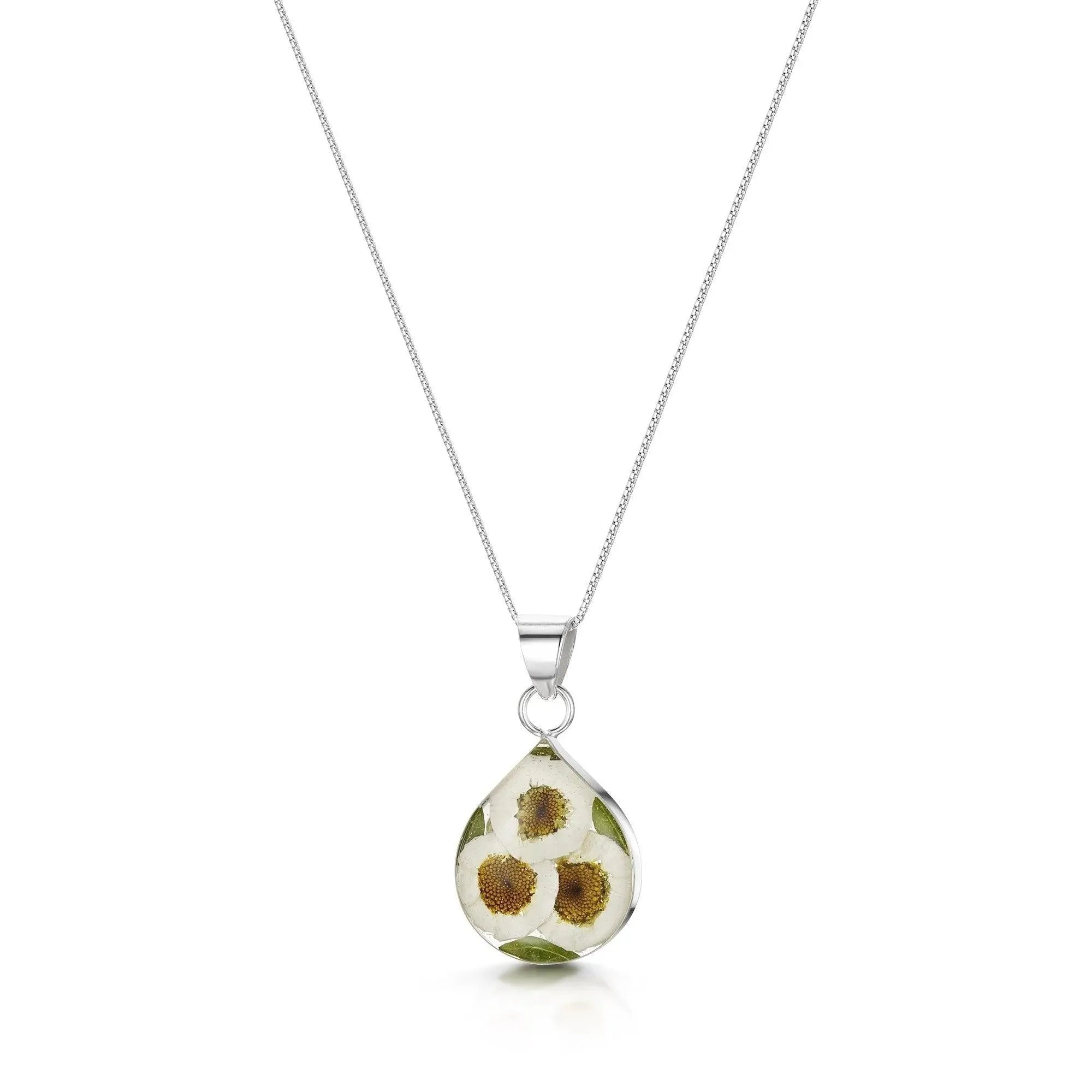 Sterling Silver Teardrop Daisy Pendant Necklace by Shrieking Violet®