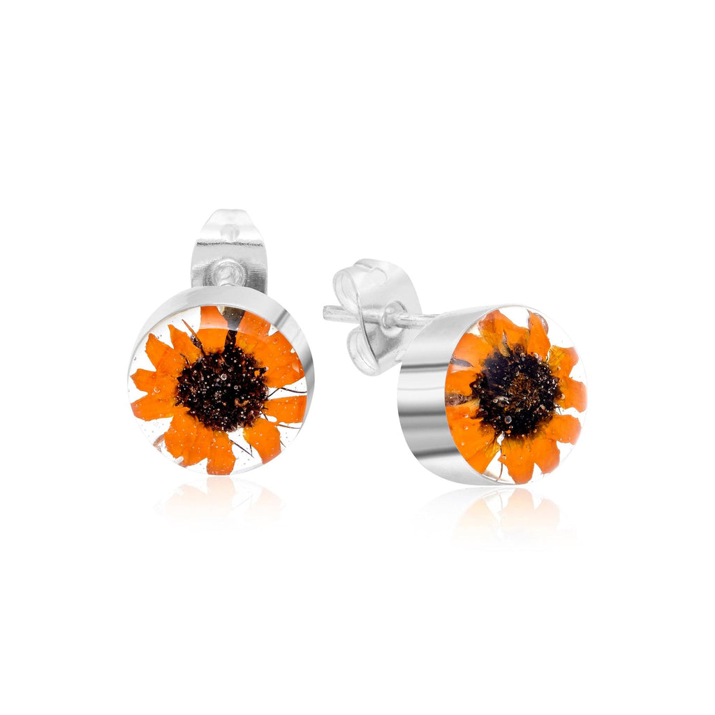 Sunflower jewellery by Shrieking Violet® Sterling silver stud earrings with mini sunflowers. Ideal gift for a special friend, mum, wife