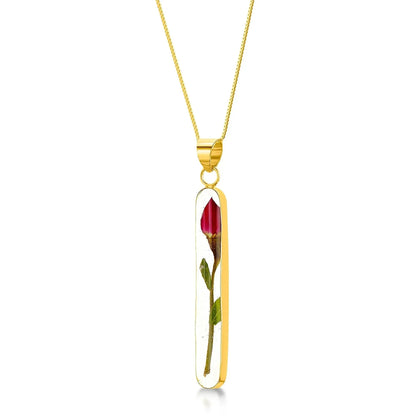 Valentines gift. Miniature rose necklace by Shrieking Violet® Gold-plated sterling silver pendant with a real flower. Romantic jewellery gift